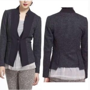 Women’s size 2 Elevennses for Anthropologie Waved Placket two tone gray blazerr